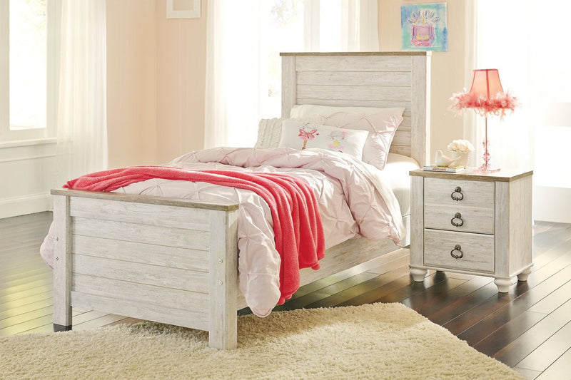 Willowton Whitewash Twin Panel Bed - DMV FurnitureTwin Bed