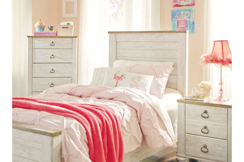 Willowton Whitewash Twin Panel Bed - DMV FurnitureTwin Bed