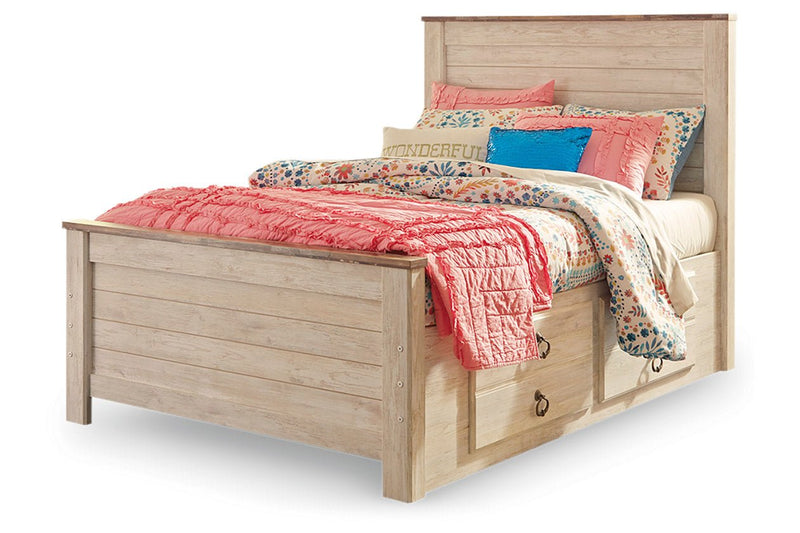 Willowton Whitewash Twin Panel Bed with 2 Storage Drawers - DMV FurnitureTwin Bed