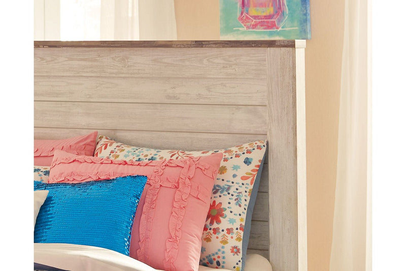Willowton Whitewash Twin Panel Bed with 2 Storage Drawers - DMV FurnitureTwin Bed