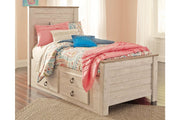Willowton Whitewash Twin Panel Bed with 2 Storage Drawers - DMV FurnitureTwin Bed