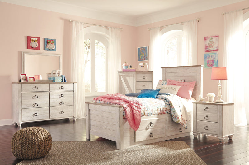 Willowton Whitewash Twin Under Bed Storage Platform Bed - DMV FurnitureTwin Bed
