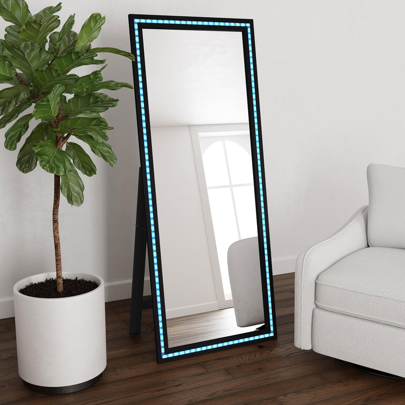 Windrose 28 x 67 Inch Tempered LED Standing Mirror Black - 960962
