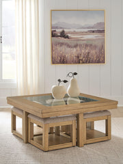 Wittenmyer Natural/Black Coffee Table with 4 Stools (Set of 5) - T794-20