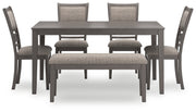 Wrenning Gray Dining Table and 4 Chairs and Bench (Set of 6) - D425-325