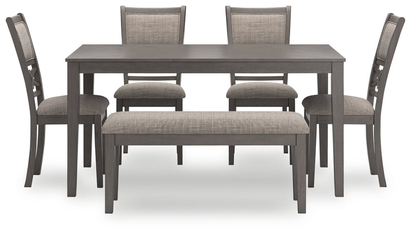 Wrenning Gray Dining Table and 4 Chairs and Bench (Set of 6) - D425-325