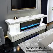 WTVS101 71X16X26 INCHES WHITE TV STAND FIREPLACE WITH BLUETOOTH SPEAKERS - 210000007812