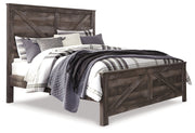 Wynnlow King Crossbuck Panel Bed with Mirrored Dresser, Chest and 2 Nightstands in Gray - PKG006339