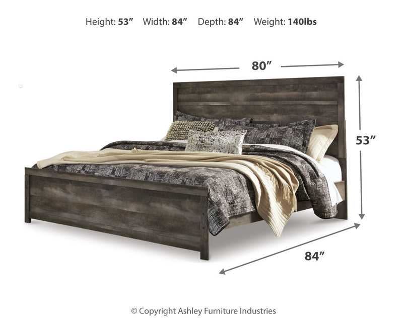 Wynnlow King Panel Bed with Mirrored Dresser, Chest and Nightstand in Gray - PKG005699