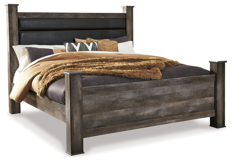 Wynnlow King Poster Bed with Mirrored Dresser, Chest and 2 Nightstands in Gray - PKG006363