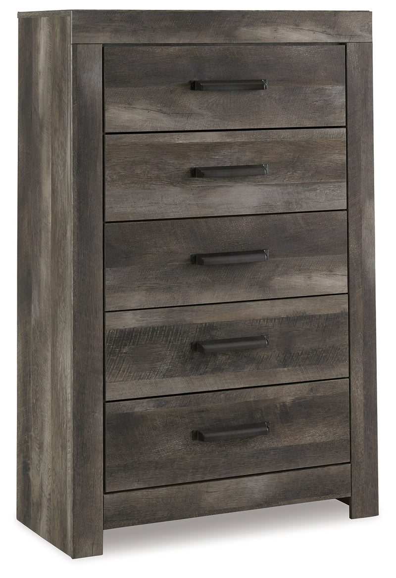 Wynnlow Queen Crossbuck Panel Bed with Mirrored Dresser, Chest and 2 Nightstands in Gray - PKG006369