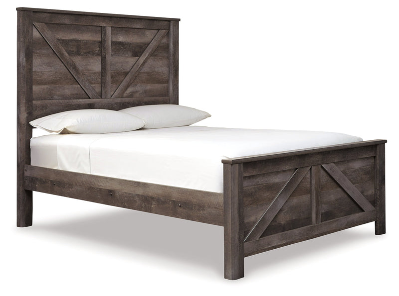 Wynnlow Queen Crossbuck Panel Bed with Mirrored Dresser, Chest and Nightstand in Gray - PKG005700