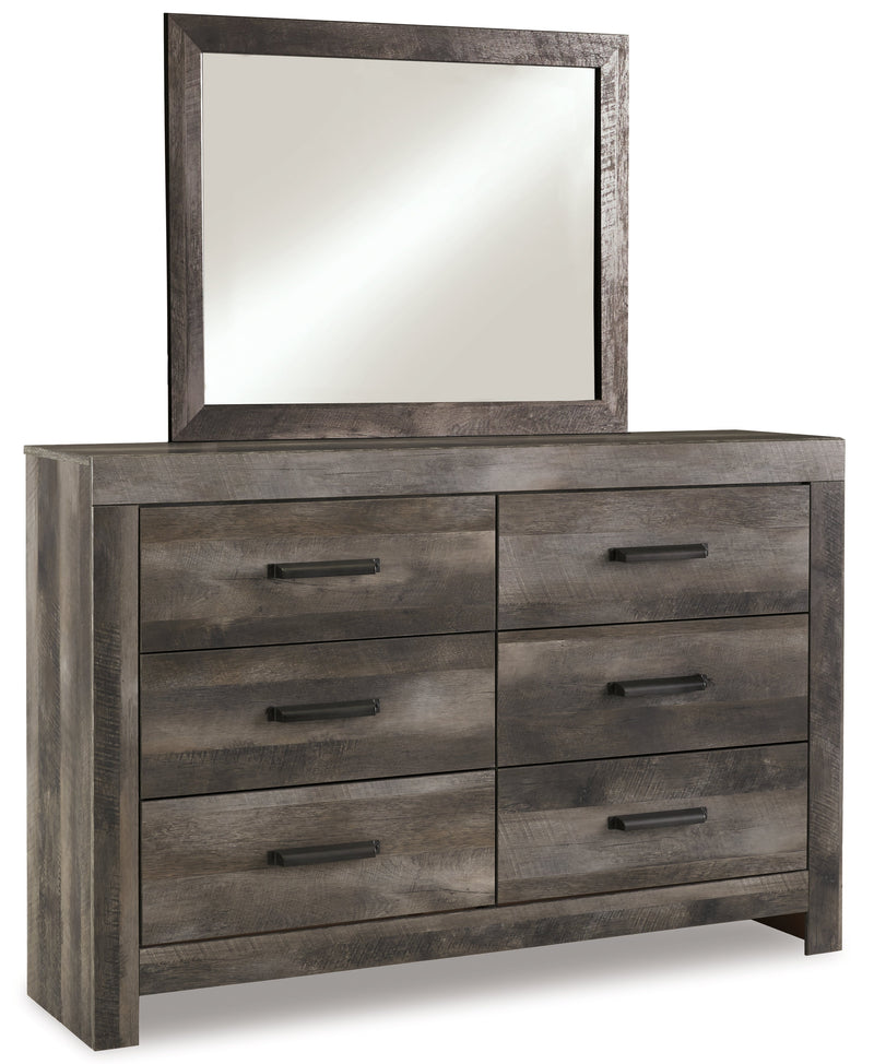 Wynnlow Queen Crossbuck Panel Bed with Mirrored Dresser in Gray - PKG005148