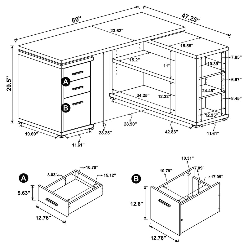 Yvette 60-inch 3-drawer L-Shape Computer Desk Mango - 800786