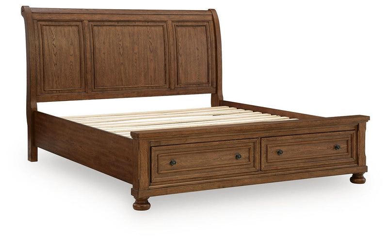 Zackaryn Warm Brown California King Sleigh Storage Bed - PCB807B9