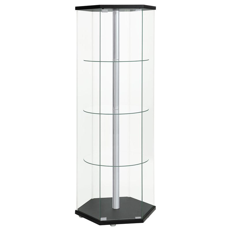 Zahavah 4-shelf Hexagonal Clear Glass Curio Cabinet Black - 950276