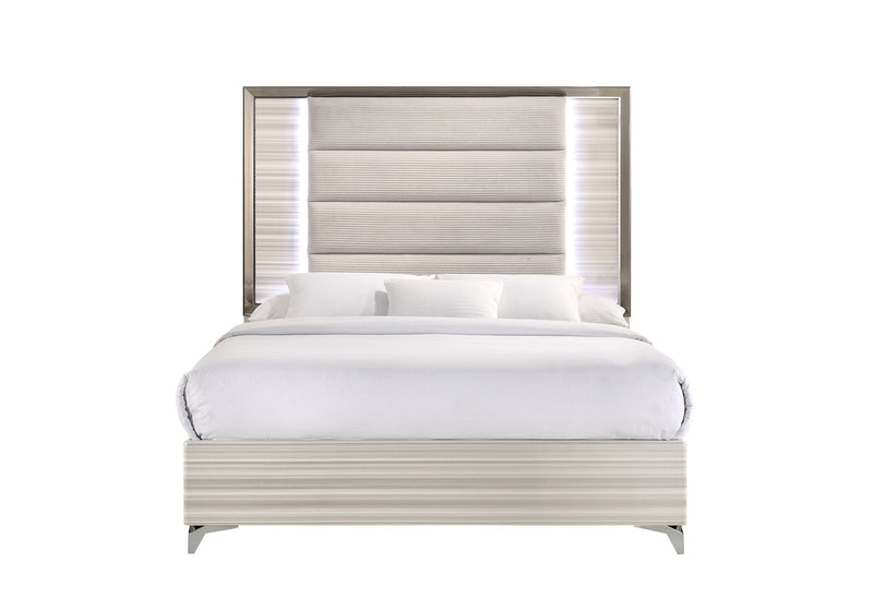 Zambrano White Queen Bed With Led - DMV FurnitureQueen Bed