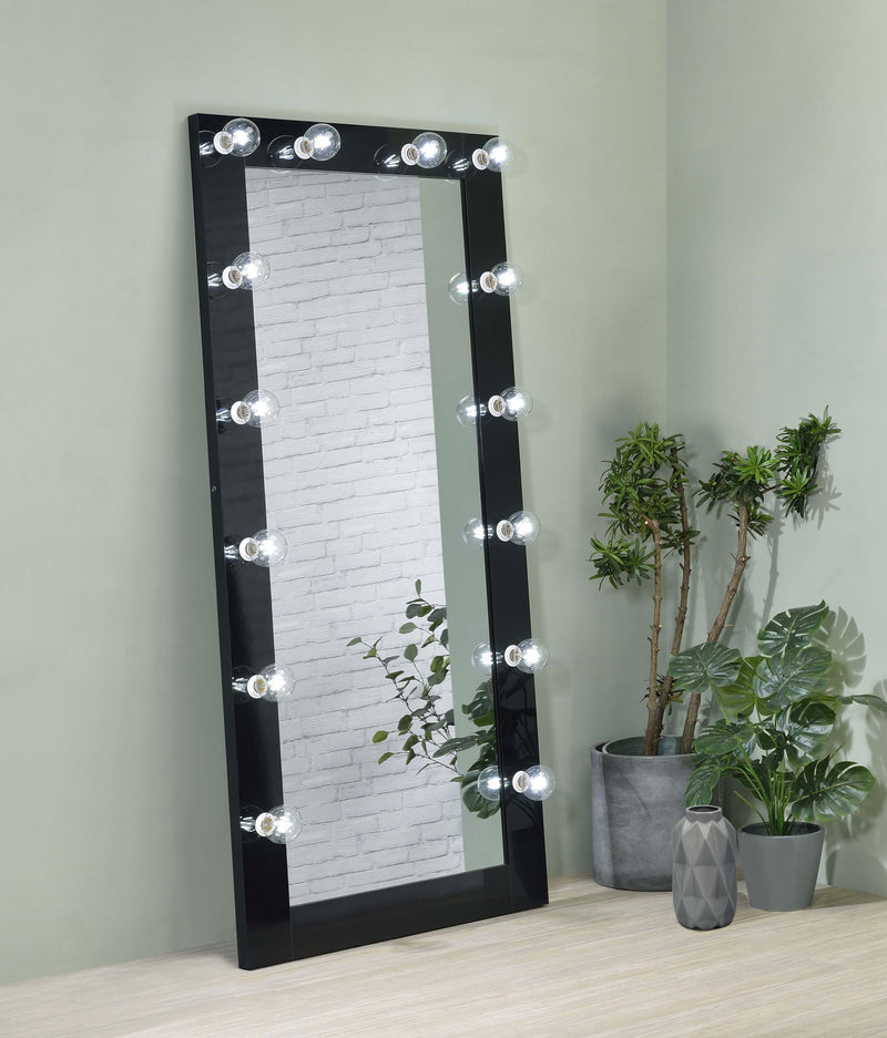 Zayan 32 x 71 Inch Floor Mirror LED Lighting Black Gloss - 969557