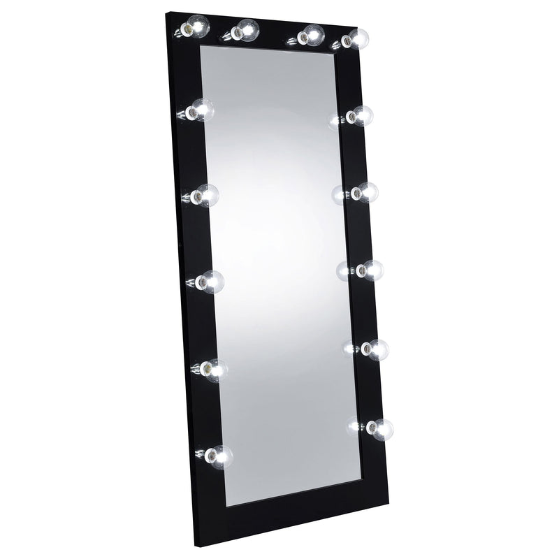 Zayan 32 x 71 Inch Floor Mirror LED Lighting Black Gloss - 969557