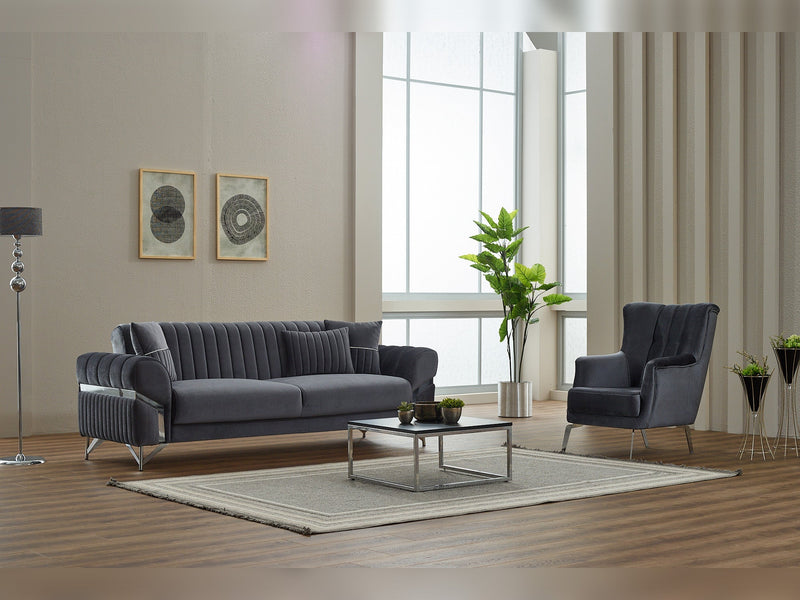 Zenora 3-pieces (Sofa & Loveseat & Chair) Livingroom in Grey - 200-SIM-ZEN-VELVET412-321