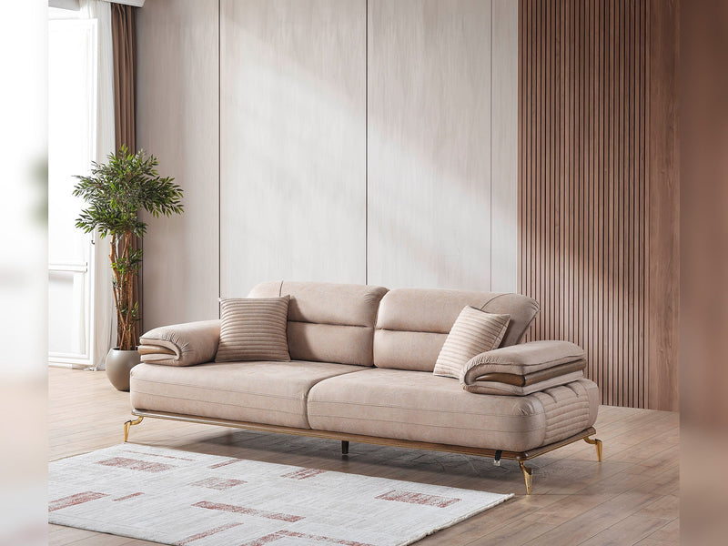 Zeta 3-pieces (Sofa & Loveseat & Chair) Livingroom in Beige - Brown - 200-ELIF-ZET-E150-321