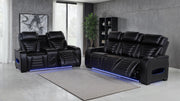 Zuma Faux Leather Dual Power Reclining LED Loveseat Black - 603252PP