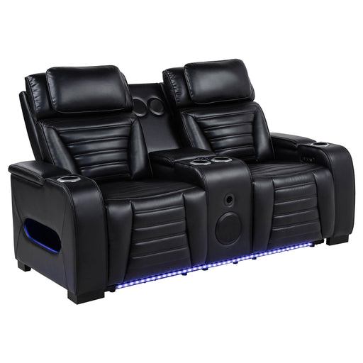 Zuma Faux Leather Dual Power Reclining LED Loveseat Black - 603252PP