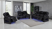 Zuma Faux Leather Dual Power Reclining LED Sofa Black - 603251PP