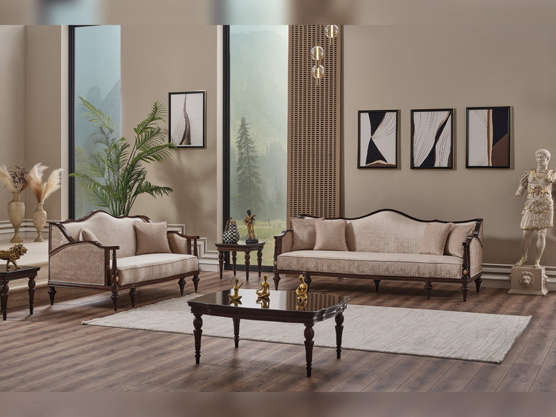 Zumrut Lux 3-pieces (Sofa & Loveseat & Chair) Livingroom Set Beige in Beige - 101-ZUM-AQUA3568-3L21