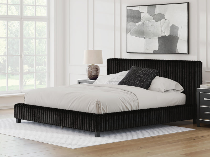 Zuraleus Black King Upholstered Bed, Dresser and Nightstand - PCB3380B17