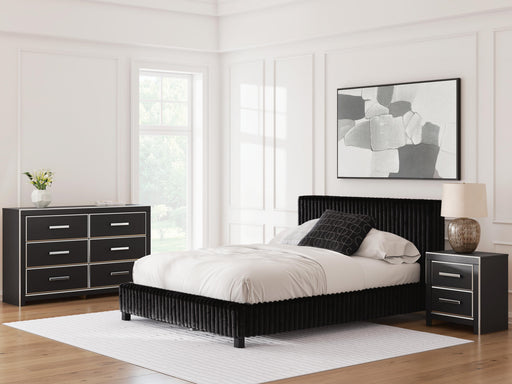 Zuraleus Black Queen Upholstered Bed, Dresser and Nightstand - PCB3380B15