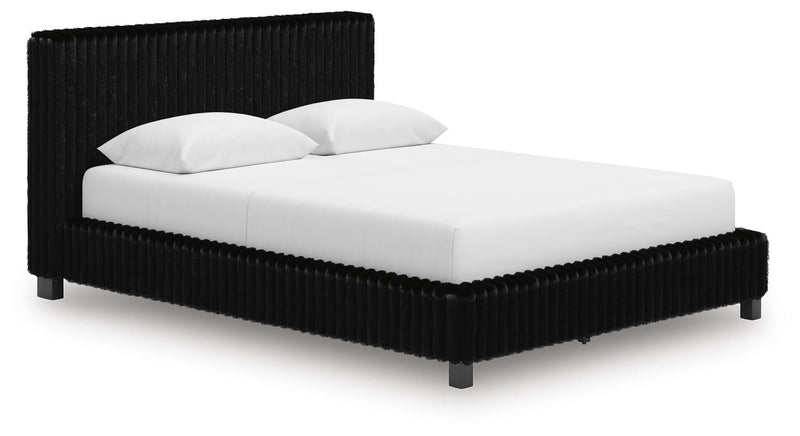Zuraleus Black Queen Upholstered Bed, Dresser, Mirror and Nightstand - PCB3380B16