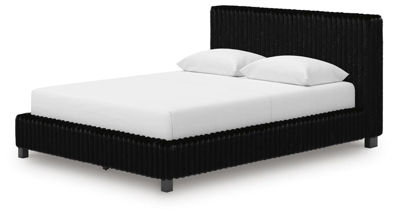 Zuraleus Black Queen Upholstered Bed, Dresser, Mirror and Nightstand - PCB3380B16