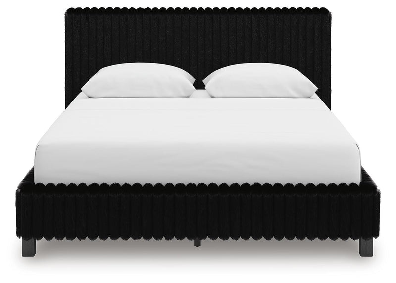 Zuraleus Black Queen Upholstered Bed, Dresser, Mirror and Nightstand - PCB3380B16