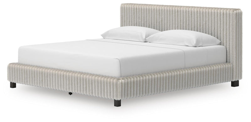 Zuraleus King Upholstered Bed, Dresser, Mirror and Nightstand in White - PKG022850