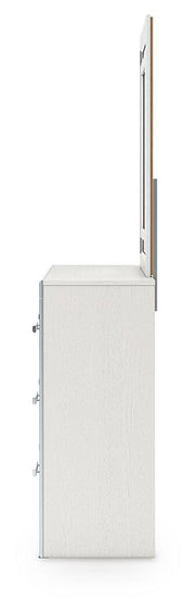 Zuraleus King Upholstered Bed, Dresser, Mirror and Nightstand in White - PKG022850