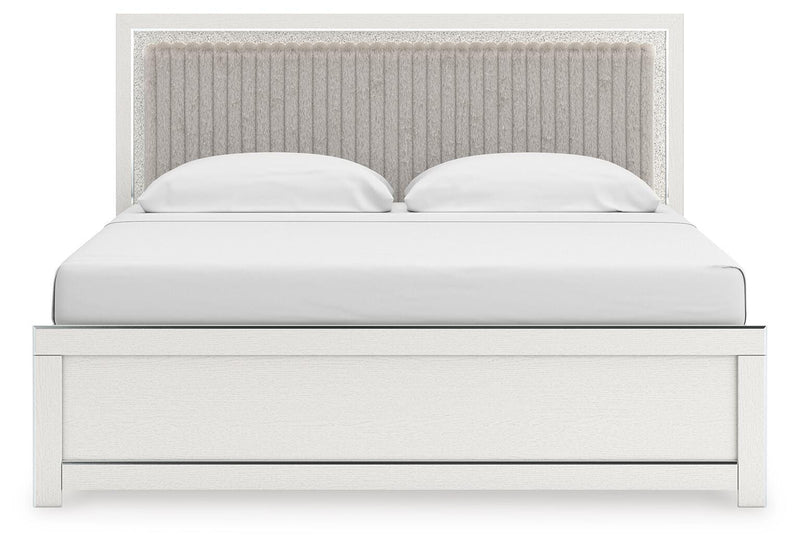 Zuraleus King Upholstered Panel Bed, Chest and  Nightstand in White - PKG022833