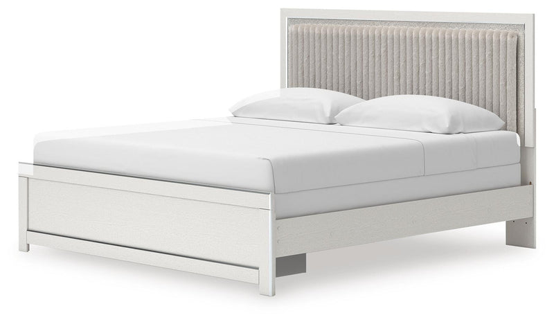 Zuraleus King Upholstered Panel Bed, Chest and  Nightstand in White - PKG022833