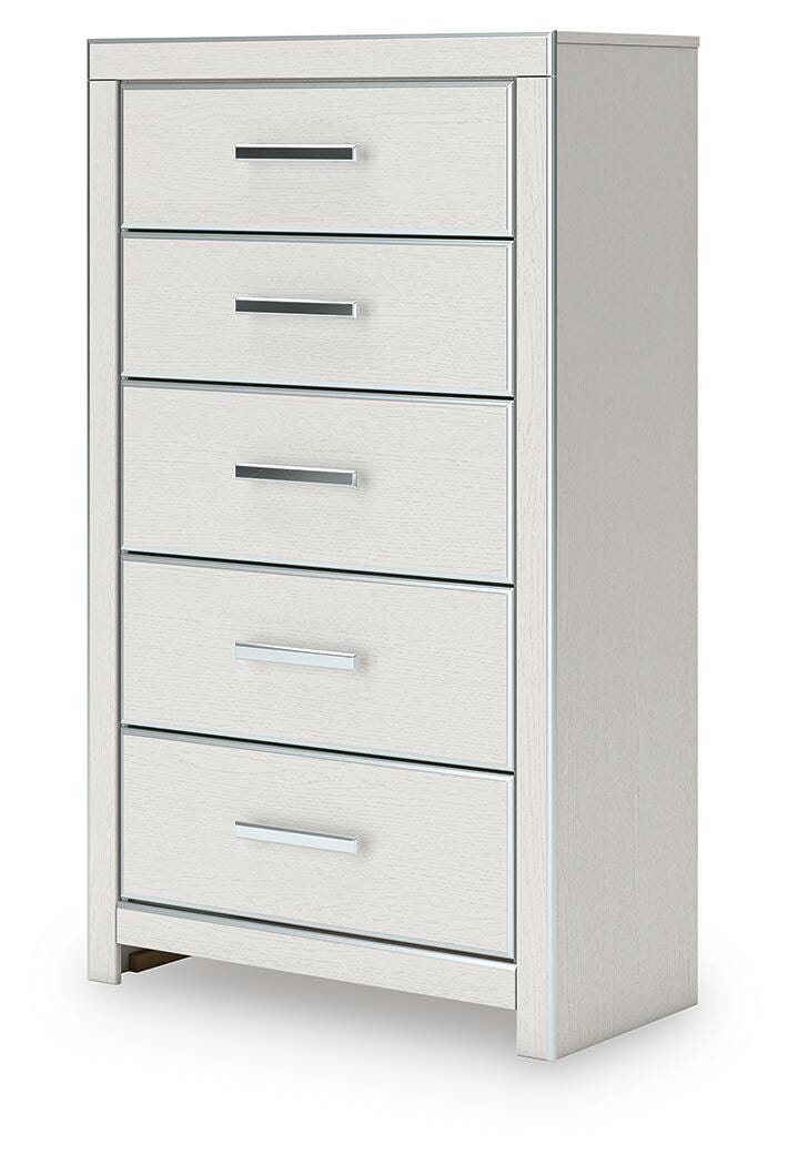 Zuraleus King Upholstered Panel Bed, Chest and  Nightstand in White - PKG022833