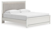 Zuraleus King Upholstered Panel Platform Bed, Chest and  Nightstand in White - PKG022817