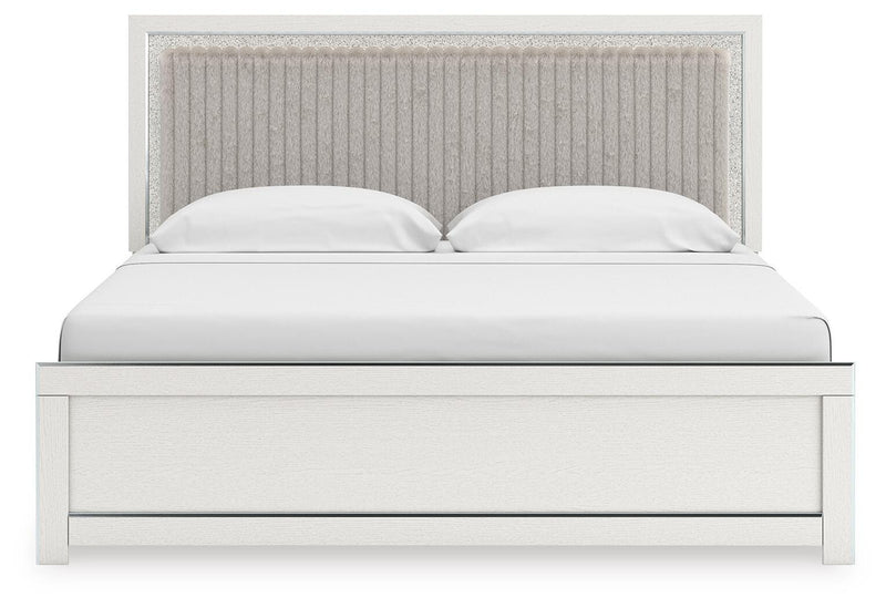 Zuraleus King Upholstered Panel Platform Bed, Dresser and Chest in White - PKG022816