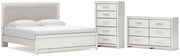 Zuraleus King Upholstered Panel Platform Bed, Dresser and Chest in White - PKG022816
