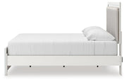 Zuraleus King Upholstered Panel Platform Bed, Dresser and Mirror in White - PKG022815