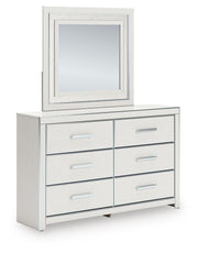 Zuraleus King Upholstered Panel Platform Bed, Dresser and Mirror in White - PKG022815