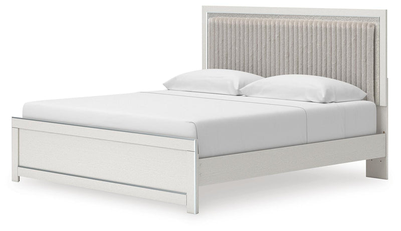 Zuraleus King Upholstered Panel Platform Bed, Dresser and Nightstand in White - PKG022822