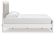 Zuraleus King Upholstered Panel Platform Bed, Dresser, Mirror and Nightstand in White - PKG022818