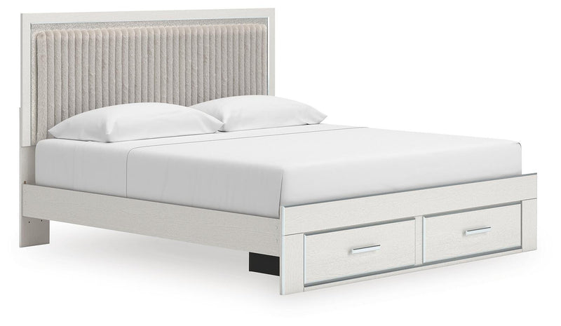 Zuraleus King Upholstered Panel Platform Storage Bed and Dresser in White - PKG022829