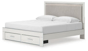 Zuraleus King Upholstered Panel Platform Storage Bed and Dresser in White - PKG022829