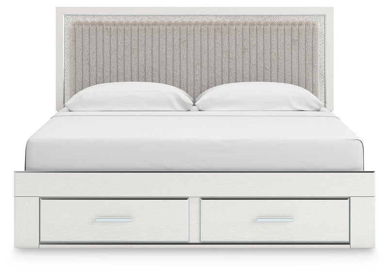 Zuraleus King Upholstered Panel Platform Storage Bed, Chest and  Nightstand in White - PKG022825
