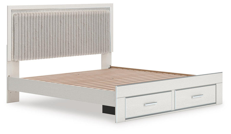 Zuraleus King Upholstered Panel Platform Storage Bed, Chest and  Nightstand in White - PKG022825